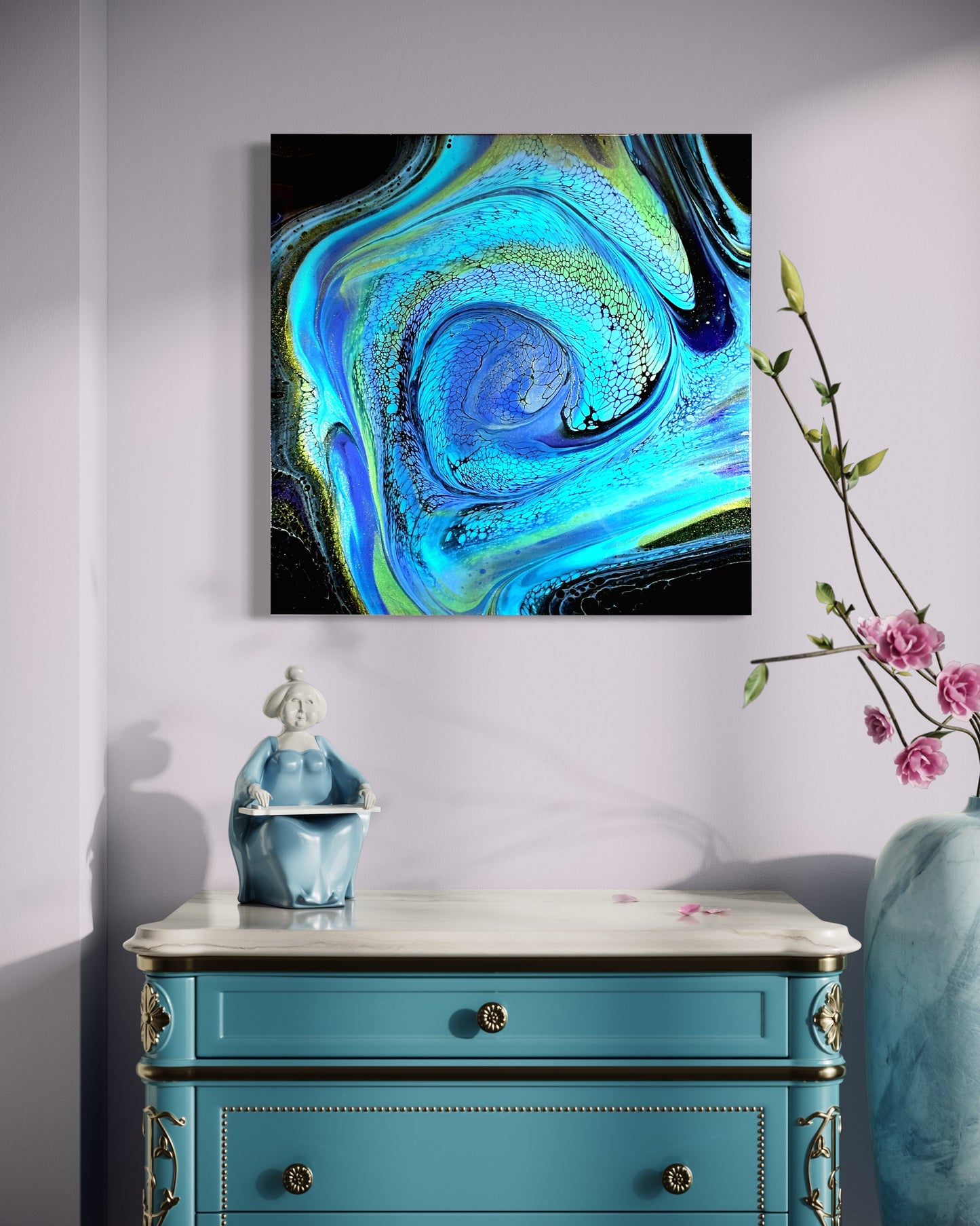 Blue Galaxy Fluid Art 24"x24" Canvas